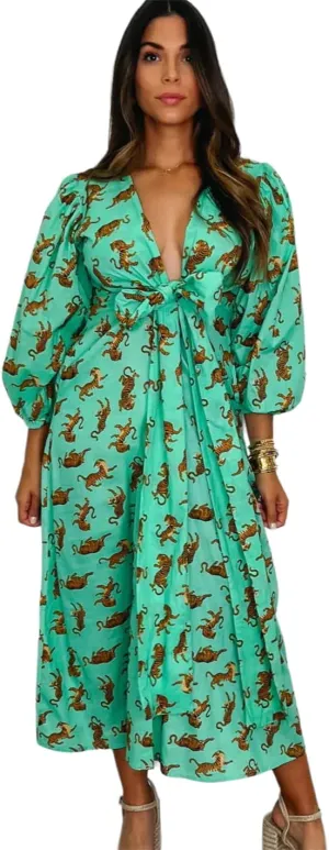 KLAVATE Women HandBlock Print Cotton Boho Designer Sleeve Bohemian Causal Women Summer Midi Dress