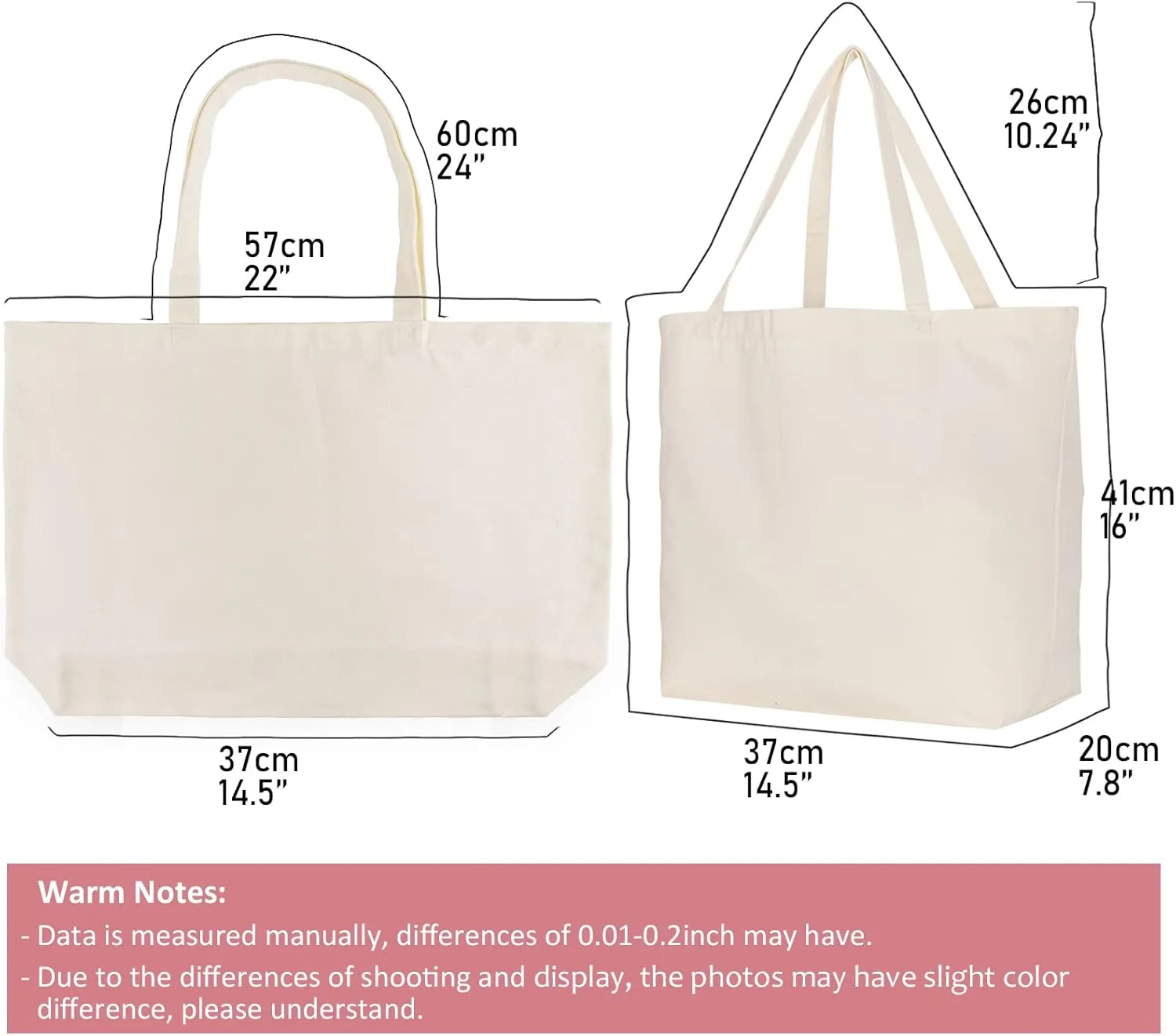 Koolmox Tote Bag Bulk with Zipper, 6-Pack 22x16x7.8'' Beige Tote Bag, 12Oz Durable Grocery Tote with Reinforced Handles and Wide Bottom for Grocery Shopping Bags Washable and Reusable Carry All Bags