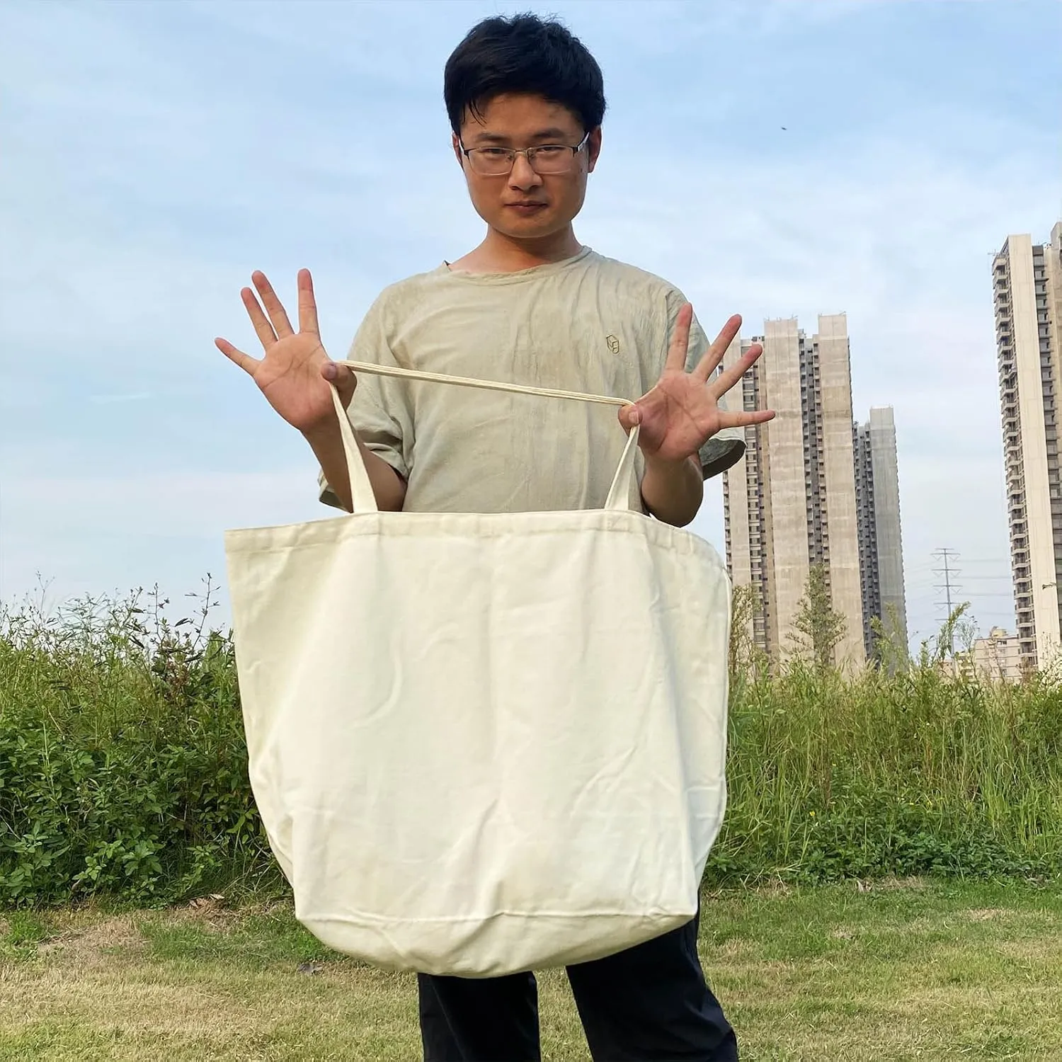 Koolmox Tote Bag Bulk with Zipper, 6-Pack 22x16x7.8'' Beige Tote Bag, 12Oz Durable Grocery Tote with Reinforced Handles and Wide Bottom for Grocery Shopping Bags Washable and Reusable Carry All Bags