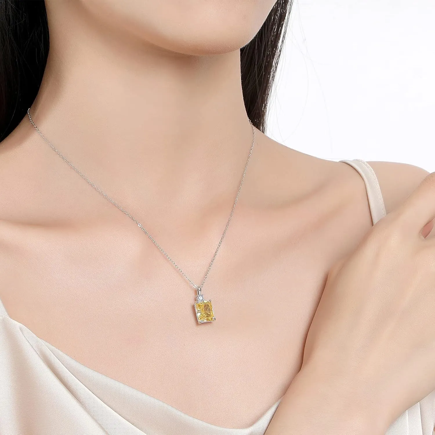 Lab Simulated Diamond Necklace for Women 925 Sterling Silver Radiant Cut 3.5Ct Pendant 18K White Gold Plated Jewelry Gifts