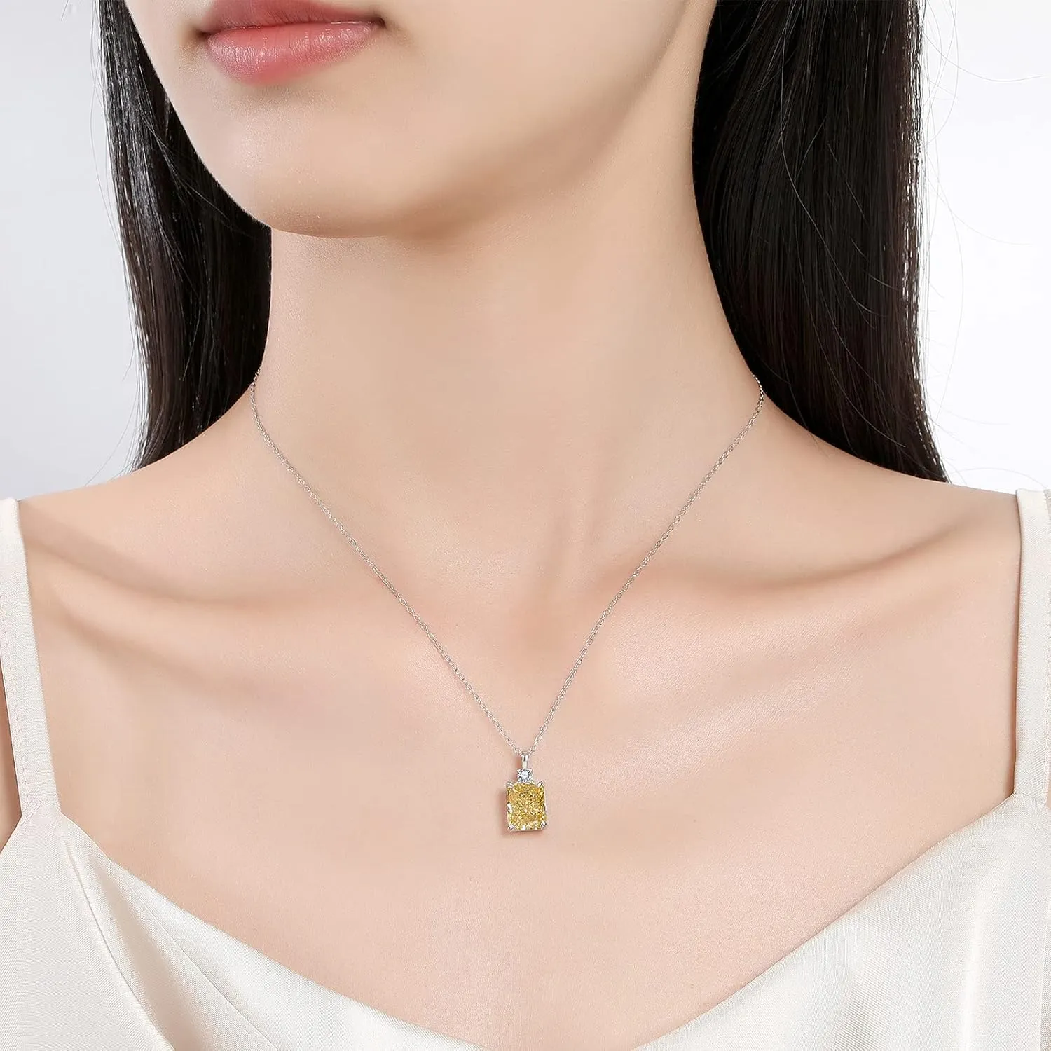 Lab Simulated Diamond Necklace for Women 925 Sterling Silver Radiant Cut 3.5Ct Pendant 18K White Gold Plated Jewelry Gifts