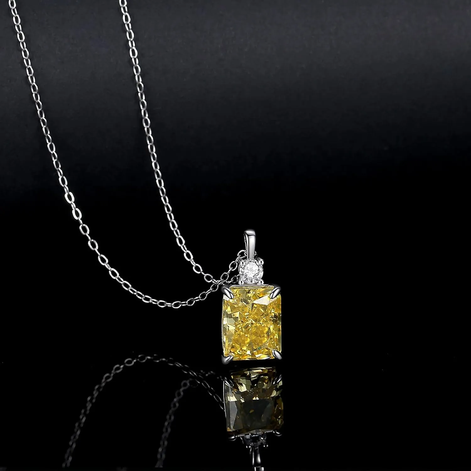 Lab Simulated Diamond Necklace for Women 925 Sterling Silver Radiant Cut 3.5Ct Pendant 18K White Gold Plated Jewelry Gifts
