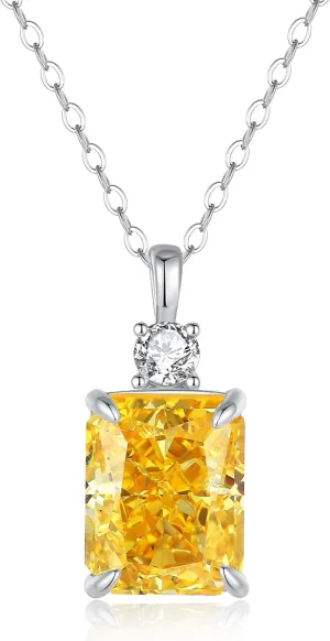 Lab Simulated Diamond Necklace for Women 925 Sterling Silver Radiant Cut 3.5Ct Pendant 18K White Gold Plated Jewelry Gifts