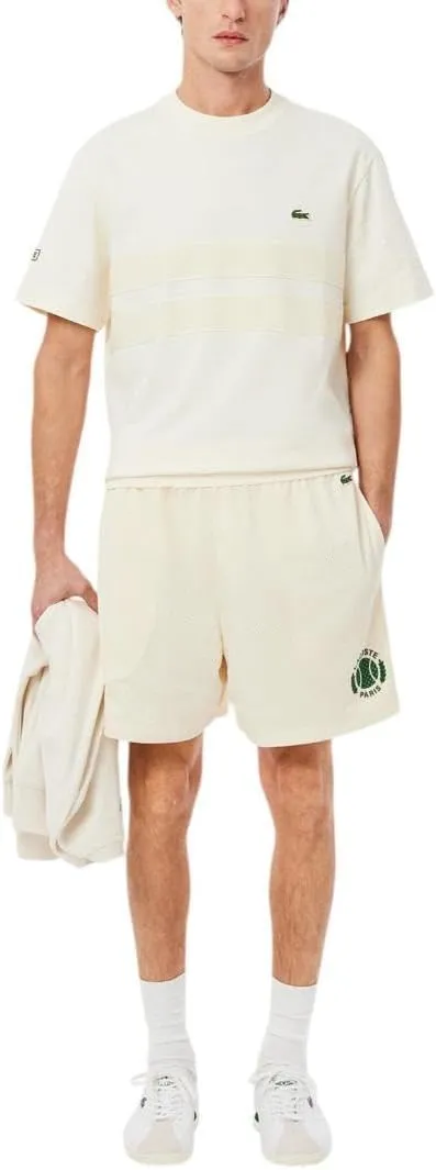 Lacoste Men's Relaxed Fit Tennis Graphic Shorts, Off White, Small