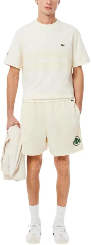 Lacoste Men's Relaxed Fit Tennis Graphic Shorts, Off White, Small