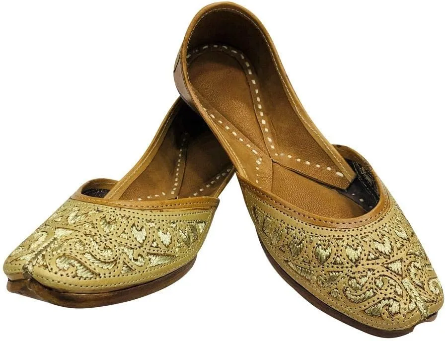 Ladies Cream Zari Work Punjabi Jutti Ethnic Mojari Handmade Designer Khussa Shoes