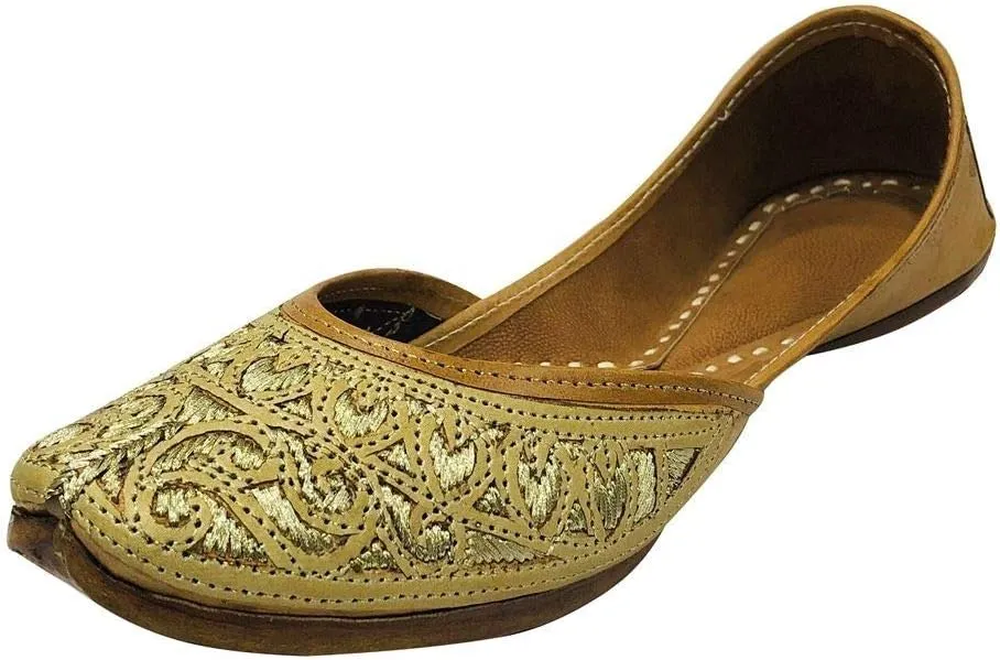 Ladies Cream Zari Work Punjabi Jutti Ethnic Mojari Handmade Designer Khussa Shoes