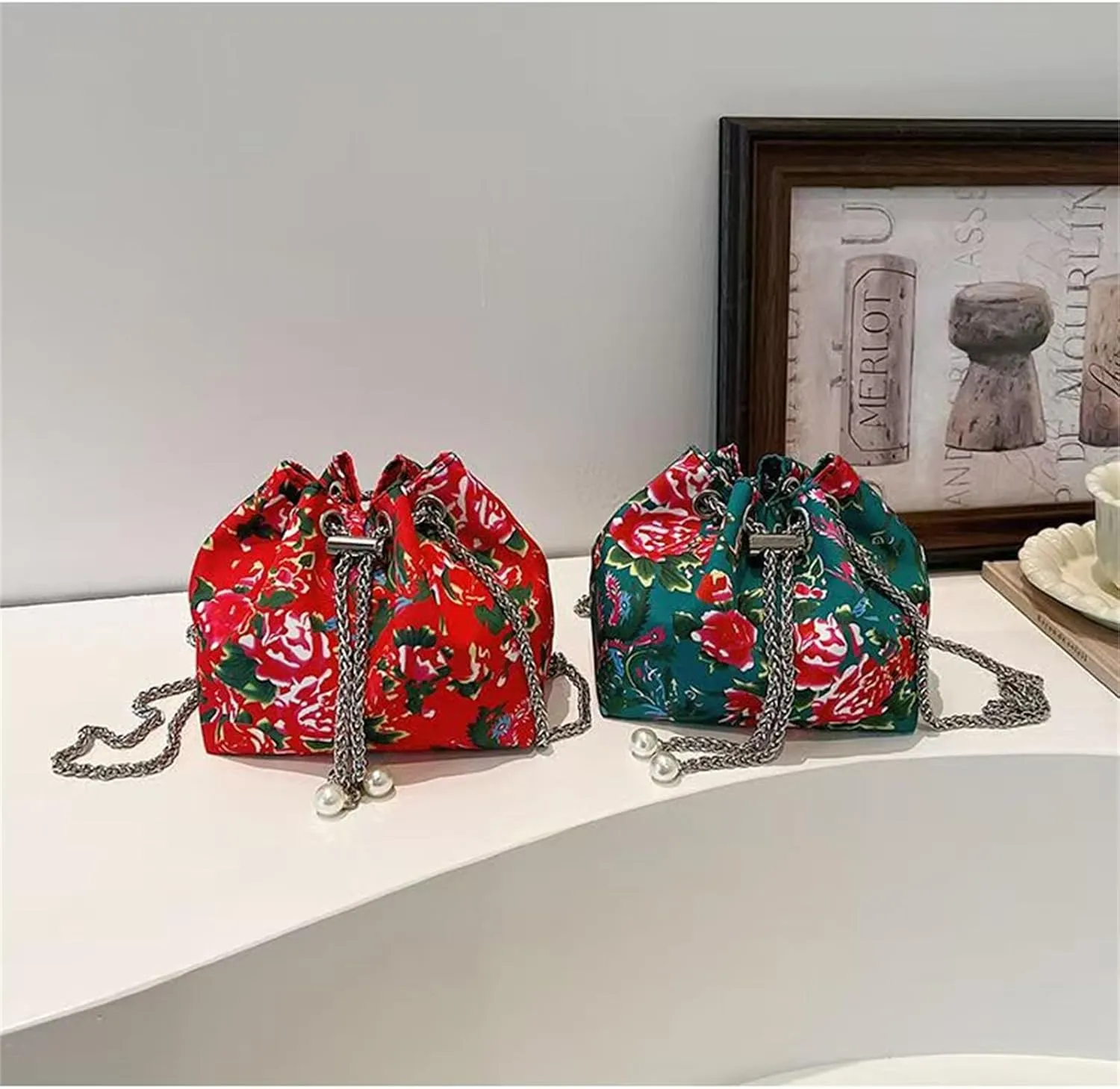 Ladies' Crossbody Bag, Shoulder Bag, Chain Bag, Hand-Held Bucket Bag, Large Flower Fashionable Large Capacity Bag