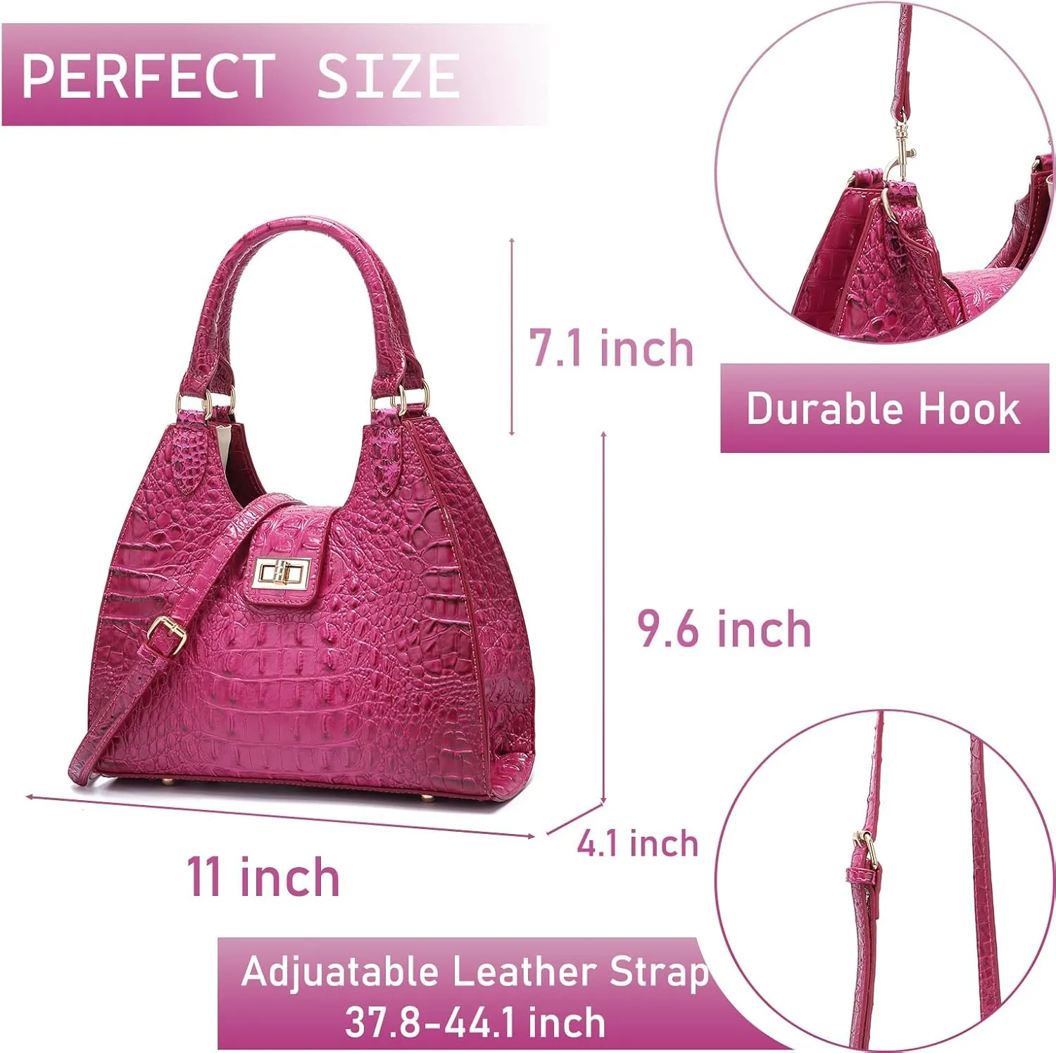 Ladies Tote Leather Bags for Women Crocodile Embossed Zipper Satchel Purse Classy Compartments Crossbody bag