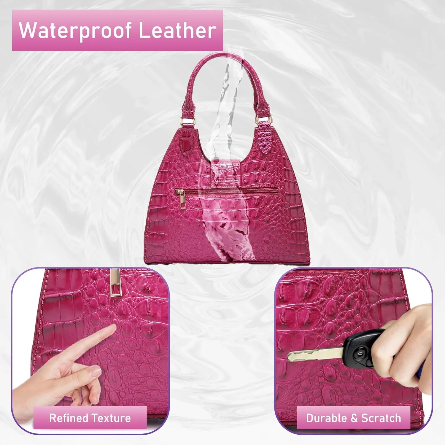 Ladies Tote Leather Bags for Women Crocodile Embossed Zipper Satchel Purse Classy Compartments Crossbody bag