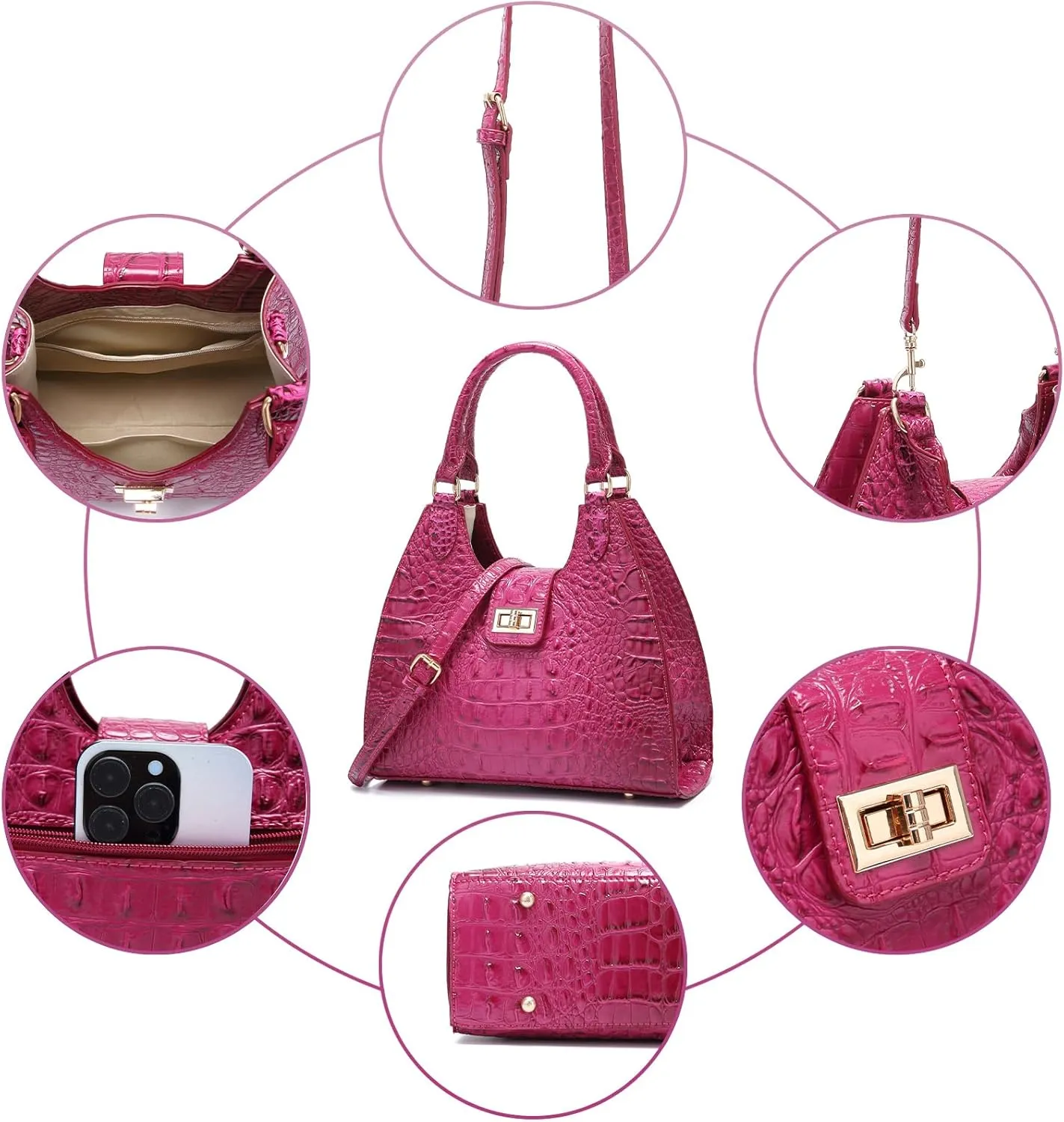 Ladies Tote Leather Bags for Women Crocodile Embossed Zipper Satchel Purse Classy Compartments Crossbody bag
