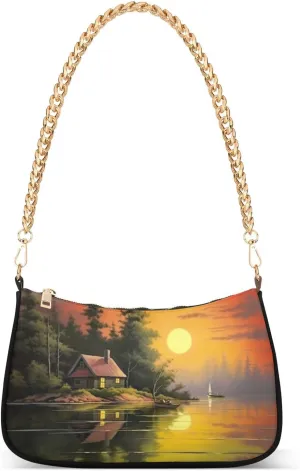 Lakeside Lodge Shoulder Bag for Women, Handbag with Chain Strap, Soft Purse Tote Bag for Ladies