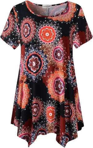 LARACE Short Sleeve Shirts for Womens Plus Size Tops Casual Summer Clothes Asymmetrical Tunic Blouses
