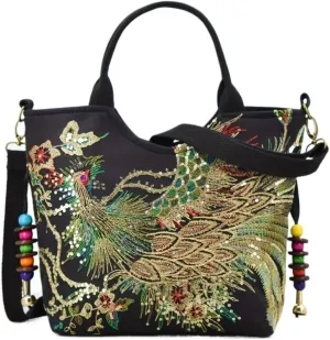 Large Capacity Embroidered Vintage Canvas Bag Ethnic Style Single Shoulder Handbag Crossbody Bag For Women