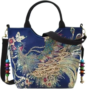 Large Capacity Embroidered Vintage Canvas Bag Ethnic Style Single Shoulder Handbag Crossbody Bag For Women