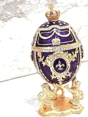 Large royal purple fabergé egg 24kgold 4ct collectors egg russian faberge egg trinket handmade 200 austrian crystal anniversary birthday gift for men