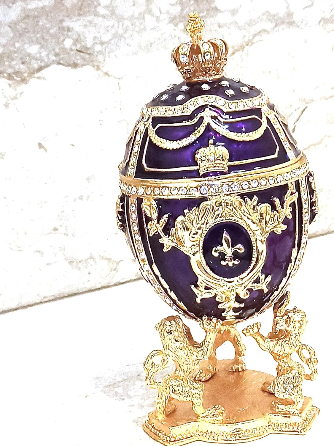 Large royal purple fabergé egg 24kgold 4ct collectors egg russian faberge egg trinket handmade 200 austrian crystal anniversary birthday gift for men