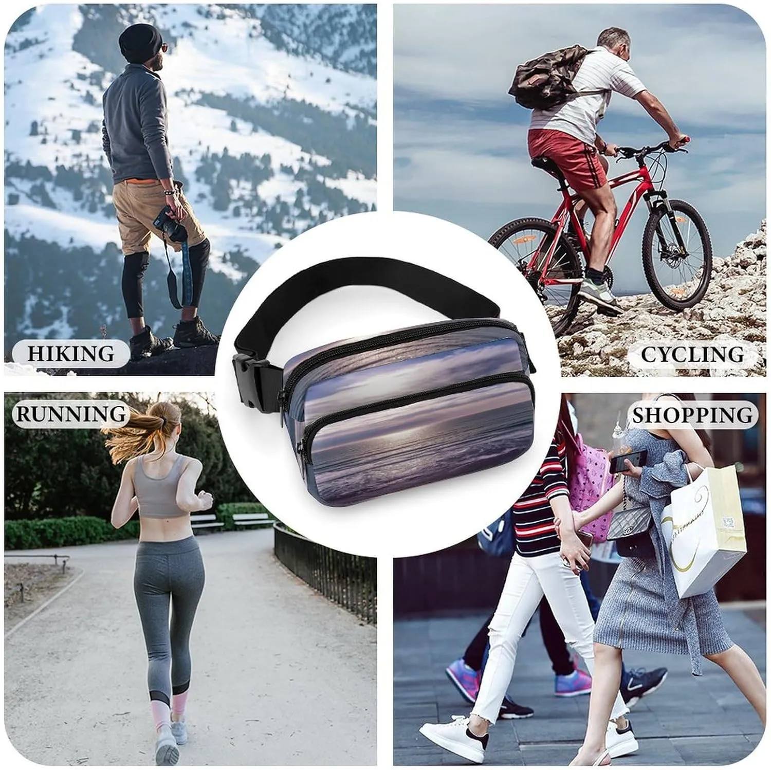 Large Waist Packs with Adjustable Strap,Atlantic Ocean CrossBody Fanny Pack Casual Bag for Travel Sports Running Hiking