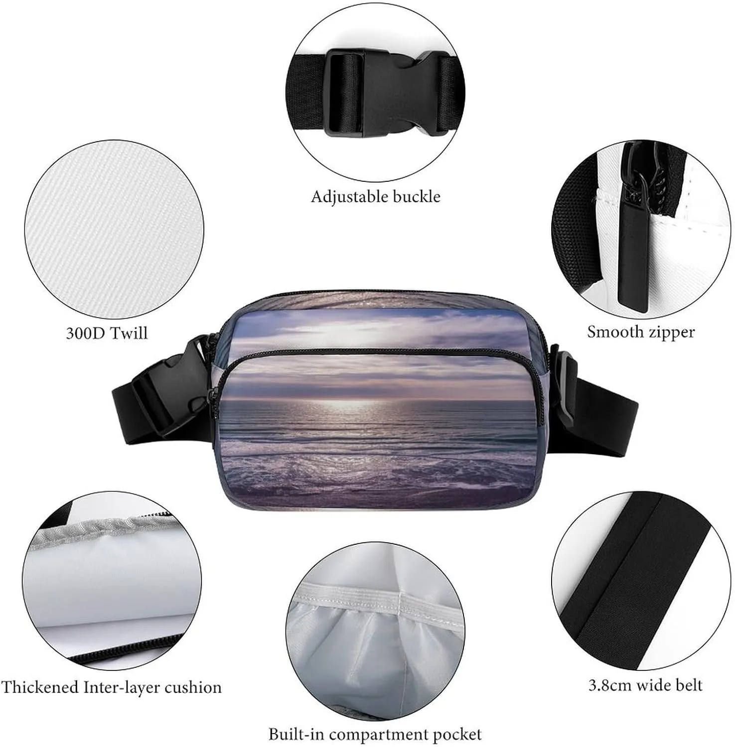 Large Waist Packs with Adjustable Strap,Atlantic Ocean CrossBody Fanny Pack Casual Bag for Travel Sports Running Hiking