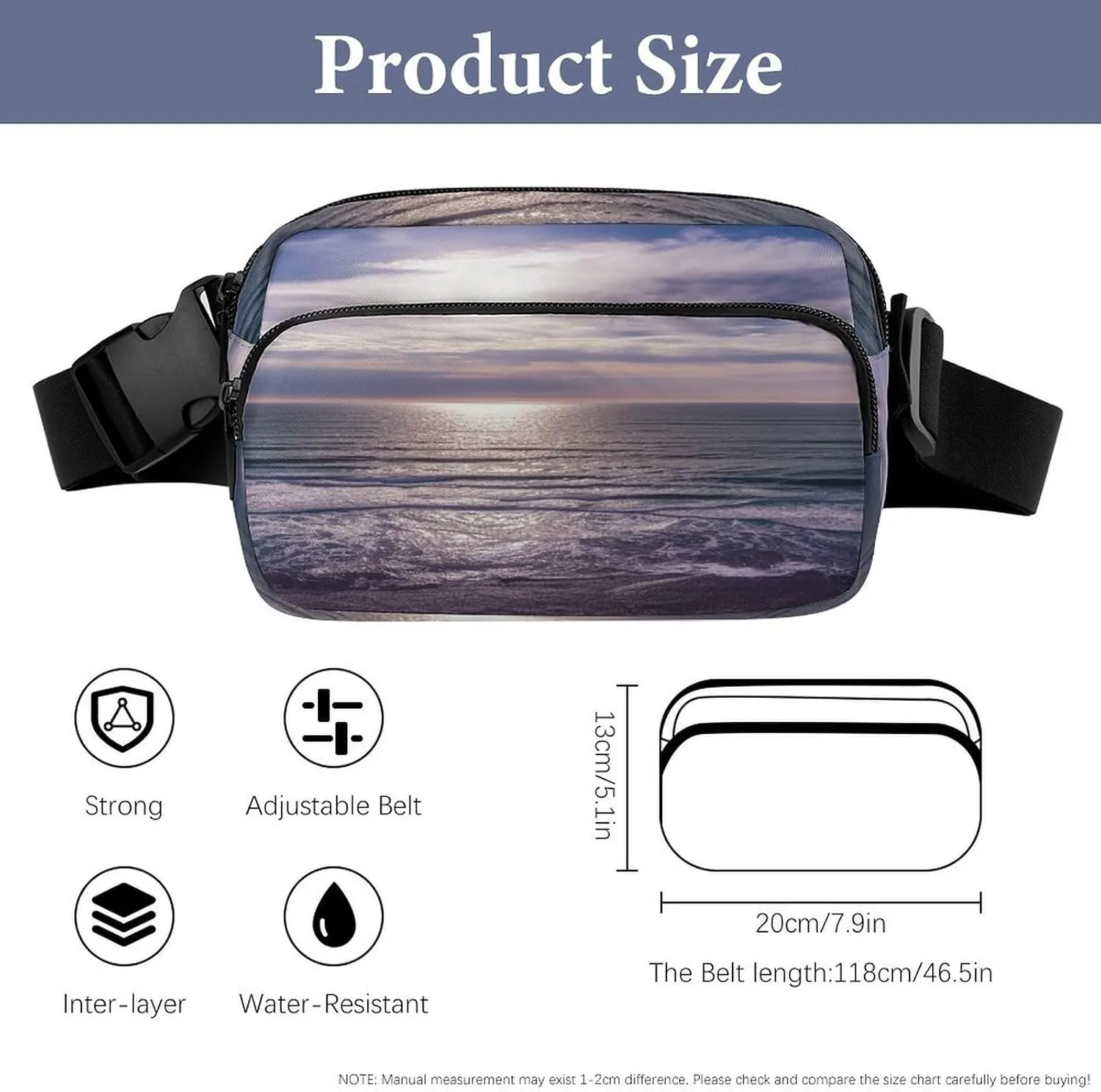 Large Waist Packs with Adjustable Strap,Atlantic Ocean CrossBody Fanny Pack Casual Bag for Travel Sports Running Hiking