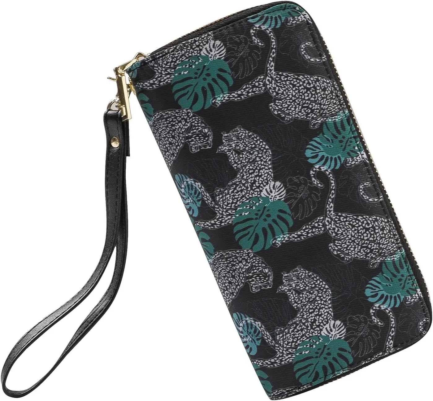 LATH.PIN RFID Blocking Bohemian Purse Wallet Canvas Elephant Pattern Handbag with Coin Pocket and Strap