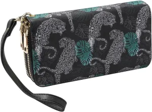 LATH.PIN RFID Blocking Bohemian Purse Wallet Canvas Elephant Pattern Handbag with Coin Pocket and Strap