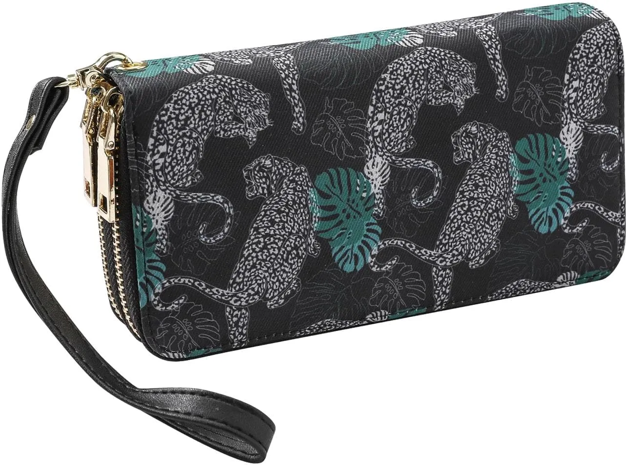 LATH.PIN RFID Blocking Bohemian Purse Wallet Canvas Elephant Pattern Handbag with Coin Pocket and Strap