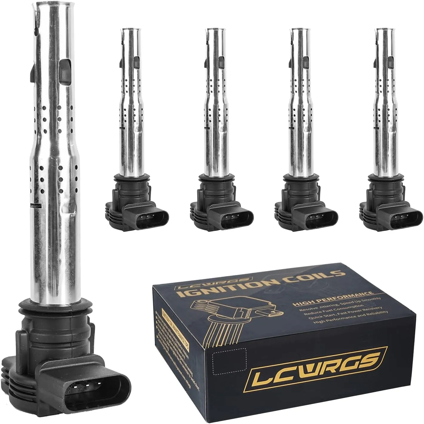 LCWRGS Ignition Coil for L5 2.5 2005 2006 2007 2008 2009 2010 2011 2012 Volkswagen VW Jetta Rabbit Beetle Passat Golf Tiguan GTI Eos CC Coil Pack Set of 5 Replaces UF575