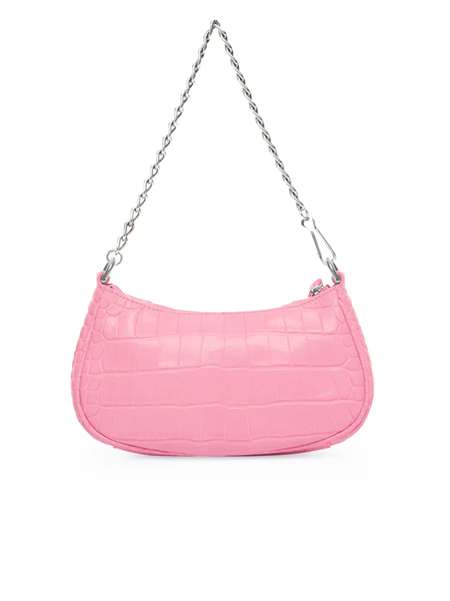 Le Cagole Mini Purse with Chain Crocodile Embossed in Pink