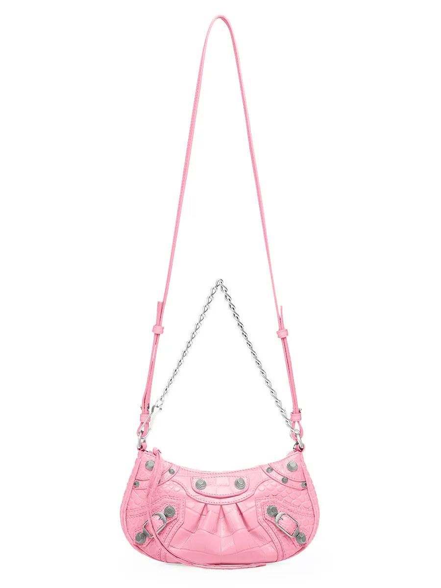 Le Cagole Mini Purse with Chain Crocodile Embossed in Pink