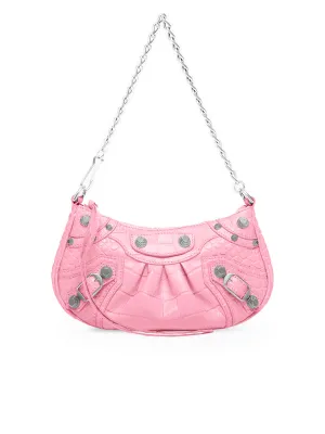 Le Cagole Mini Purse with Chain Crocodile Embossed in Pink