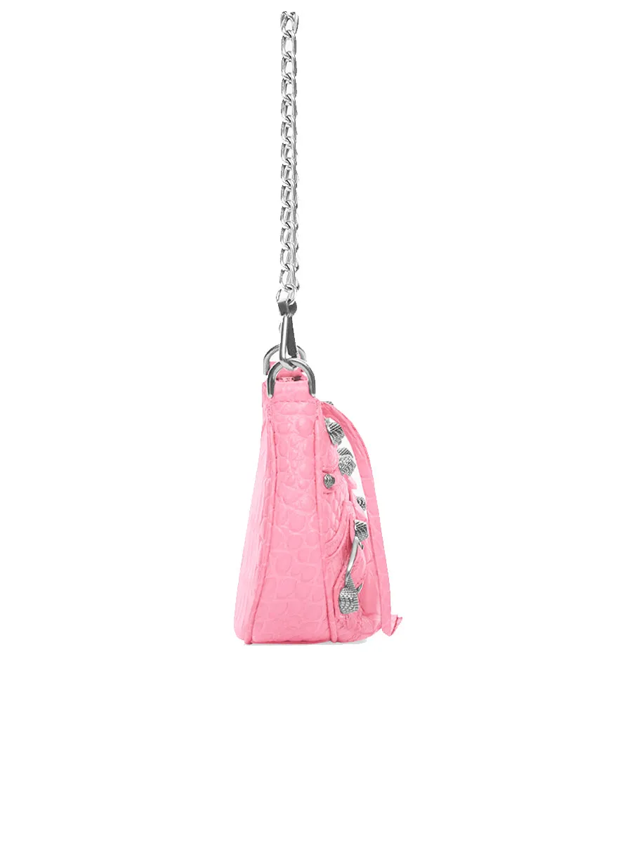Le Cagole Mini Purse with Chain Crocodile Embossed in Pink