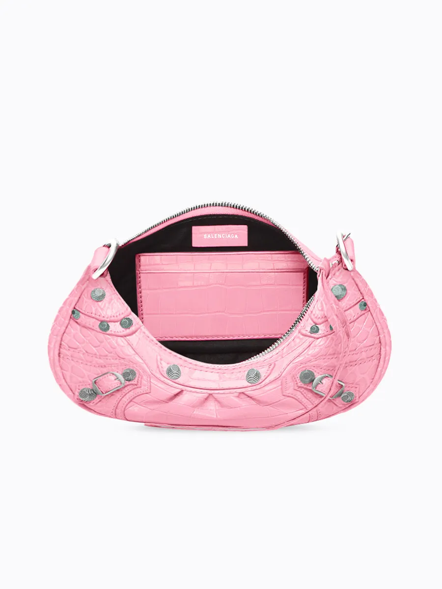 Le Cagole Mini Purse with Chain Crocodile Embossed in Pink