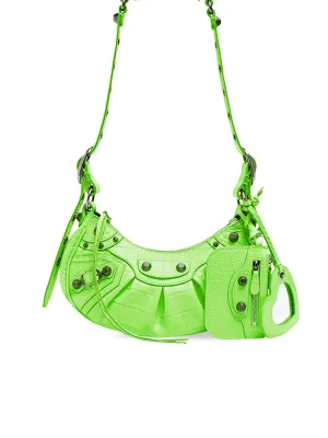 Le Cagole XS Shoulder Bag Crocodile Embossed in Bright Green