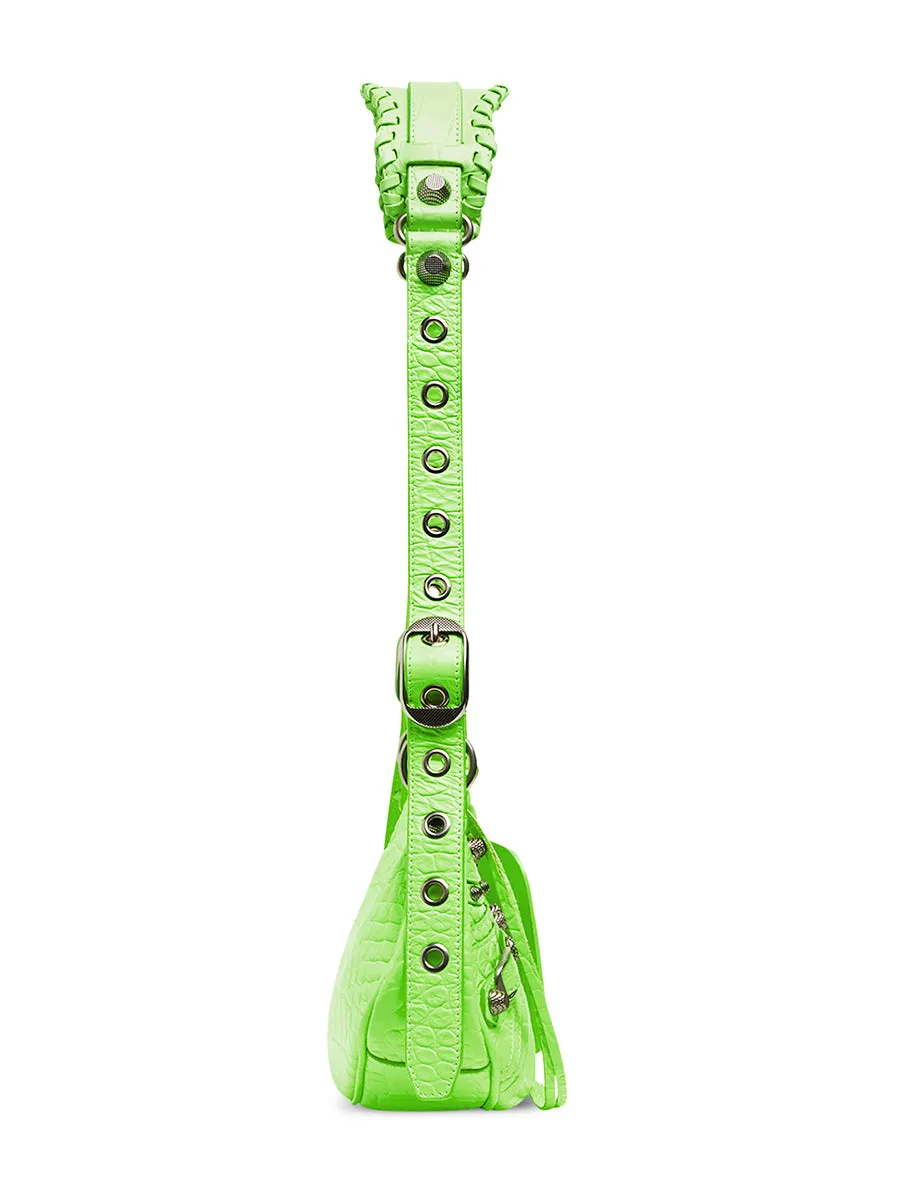 Le Cagole XS Shoulder Bag Crocodile Embossed in Bright Green