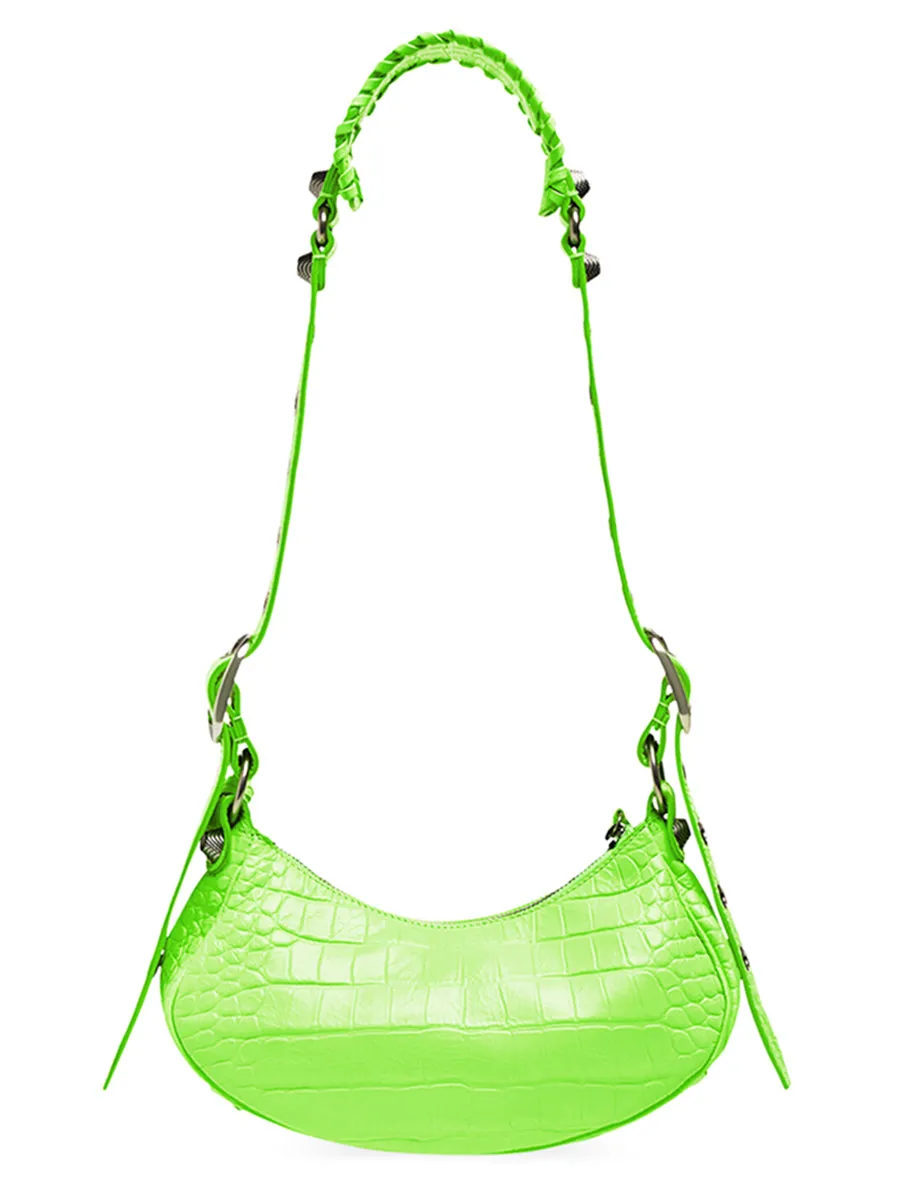 Le Cagole XS Shoulder Bag Crocodile Embossed in Bright Green