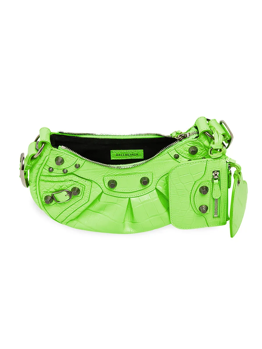 Le Cagole XS Shoulder Bag Crocodile Embossed in Bright Green