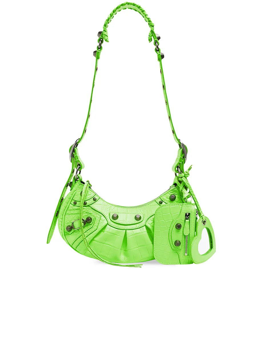 Le Cagole XS Shoulder Bag Crocodile Embossed in Bright Green