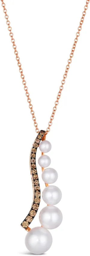 LE VIAN 1/4 Carat Chocolate Diamond Pendant Necklace for Women | 14k Rose Gold Pave Necklace for Her w Round Freshwater Pearl I 18 Inch Chain with Lobster Claw (Brown, 0.24 cttw) Elegant Design