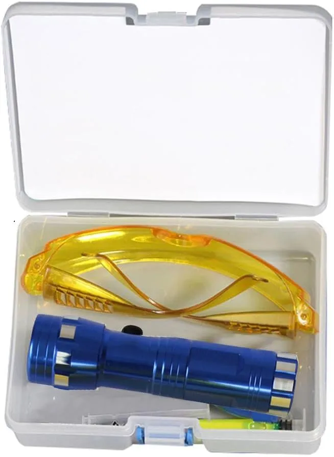 Leak Detector Kit, Fluorescent Protective Glasses Air Conditioning Accurate Leak Detector Kit Tools, Car Accessories Replacement Easy to Use Eco Friendly UV Dye(random)
