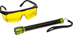 LEAKFINDER LF400 Cordless LED Leak Detection Flashlight Kit - Up to 6' Range, Blue LED Light, Slim Design, Fluorescent Enhancing Glasses, 3 AAA Batteries, Made in USA
