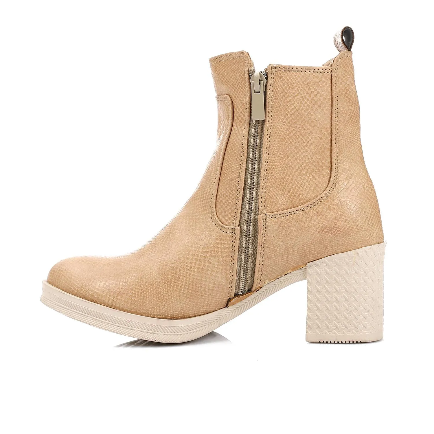 Leather Ankle Boot - Beige