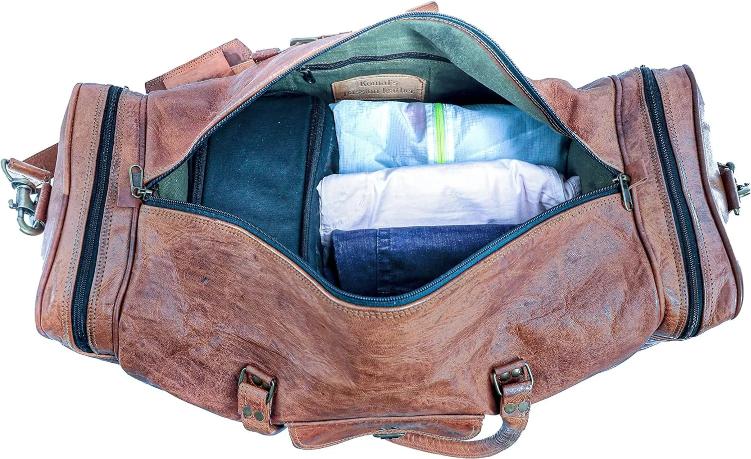 Leather duffle bags large 24 Inch Square Duffel Travel Gym Sports Overnight Weekender Leather Bag for men and women by KPL