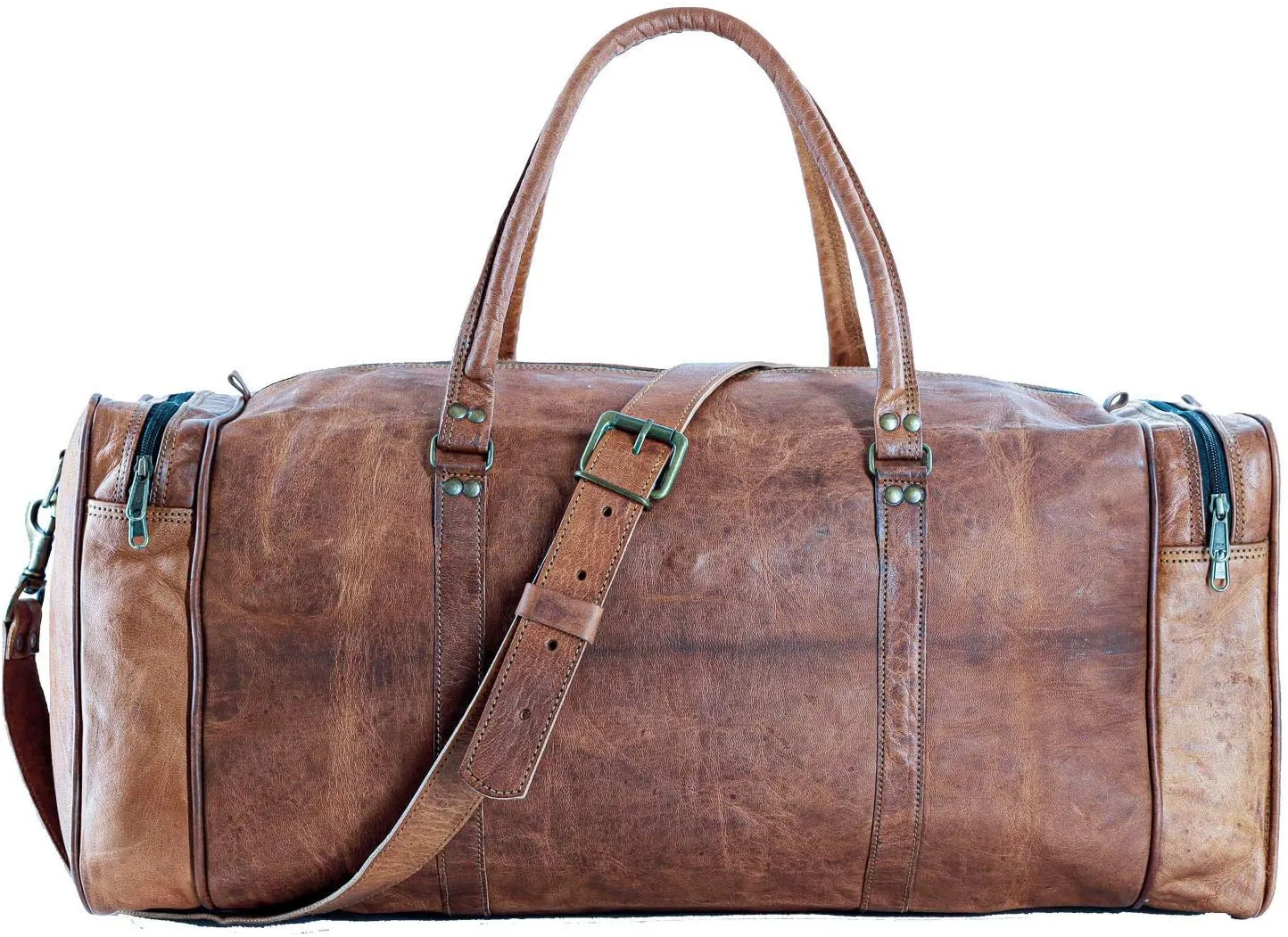 Leather duffle bags large 24 Inch Square Duffel Travel Gym Sports Overnight Weekender Leather Bag for men and women by KPL