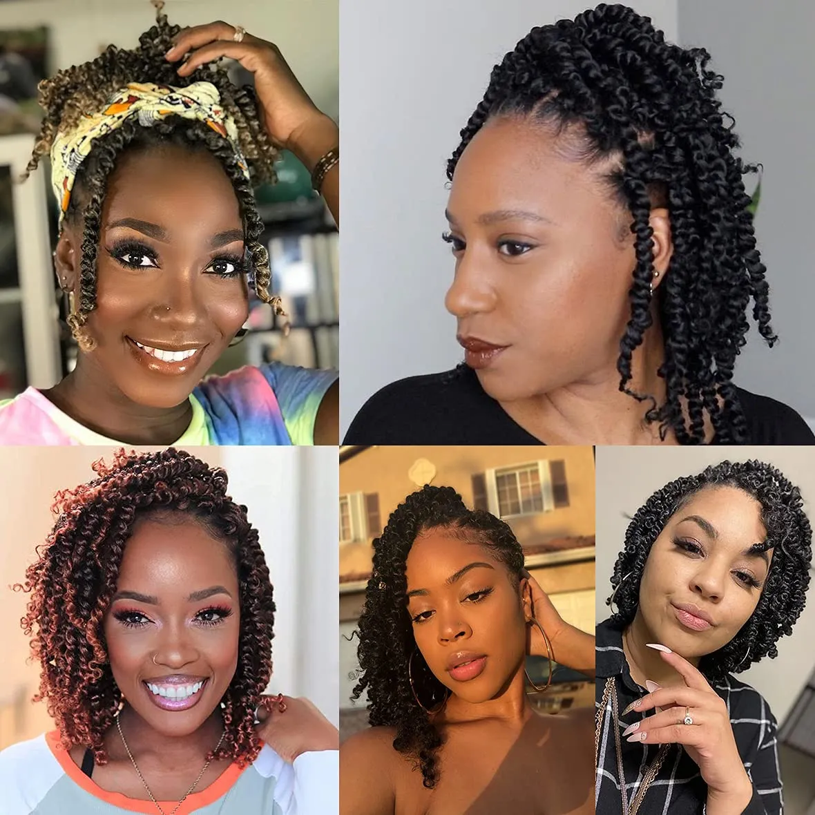 Leeven 8 Inch Passion Twist Crochet Hair 8 Packs (6 Packs #1B 1 Pack T27 1 Pack T30) Short Bomb Pre-Twisted Passion Twist Mixed 3 Color Combo Pack Synthetic Hair For Women Kids