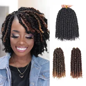 Leeven 8 Inch Passion Twist Crochet Hair 8 Packs (6 Packs #1B 1 Pack T27 1 Pack T30) Short Bomb Pre-Twisted Passion Twist Mixed 3 Color Combo Pack Synthetic Hair For Women Kids