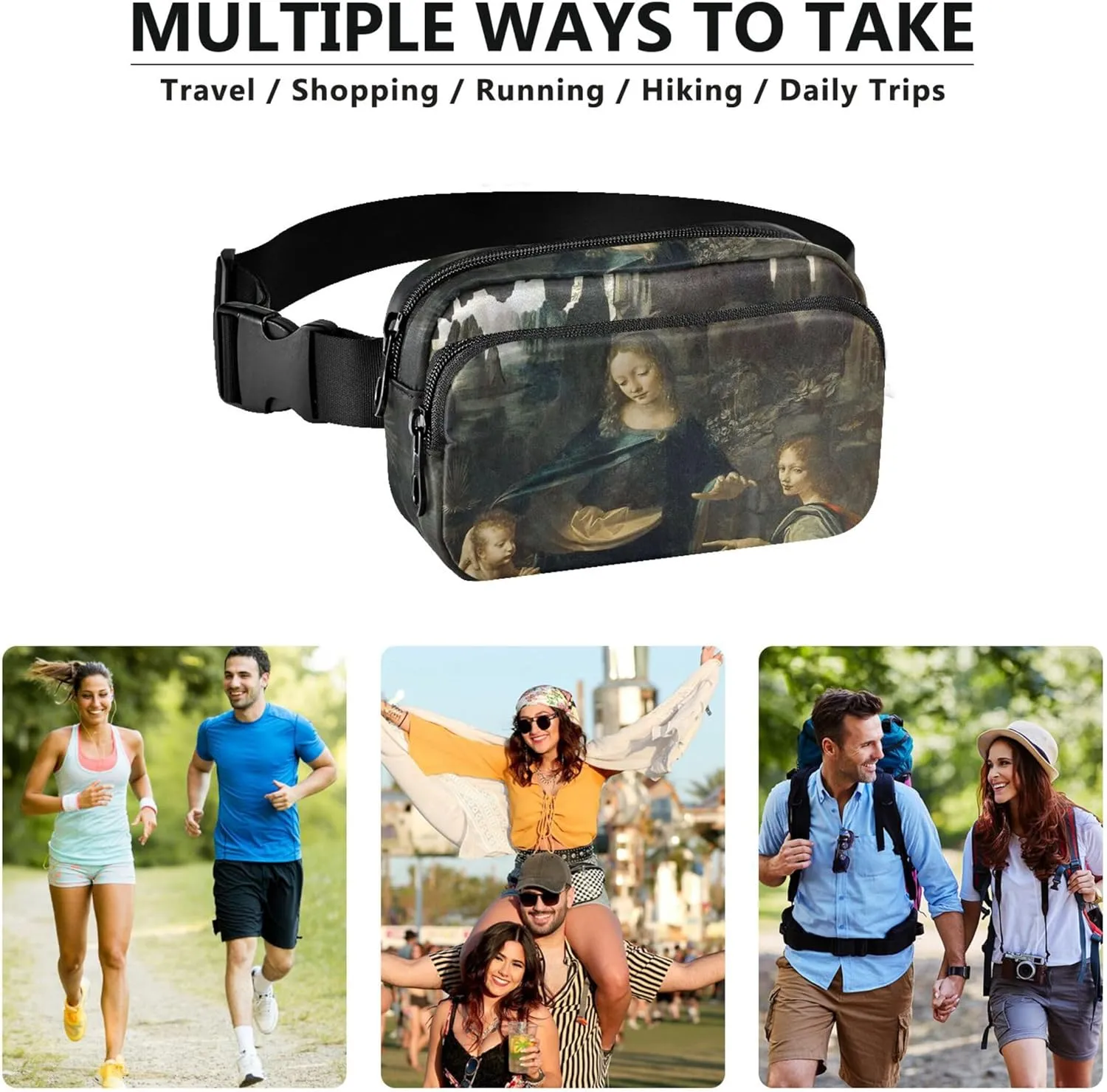 Leonardo da Vinci Virgin Rocks Waterproof Womens Fanny Pack Hip Bag Belt Pouch Hiking Crossbody Waist Pack