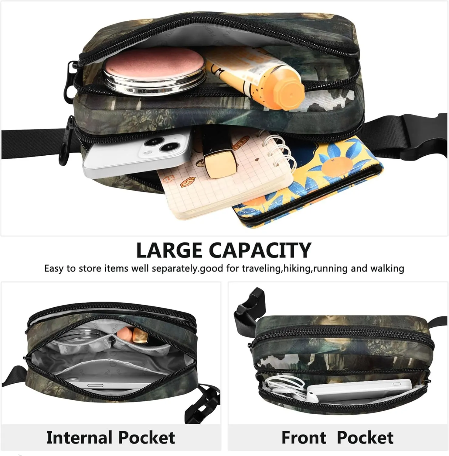 Leonardo da Vinci Virgin Rocks Waterproof Womens Fanny Pack Hip Bag Belt Pouch Hiking Crossbody Waist Pack
