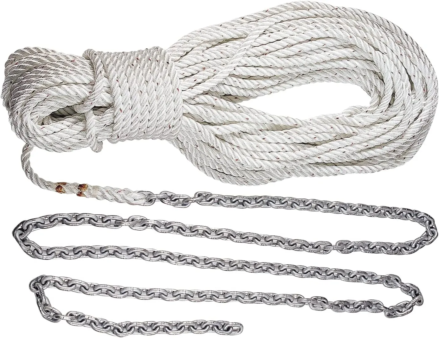 Lewmar Boat Anchor Rode for Windlasses - 10' 1/4" G4 Chain, 200' 1/2'' 8-Plait Rope with Shackle, High-Test-Rated Galvanized Links, Hand-Sewn Whipping