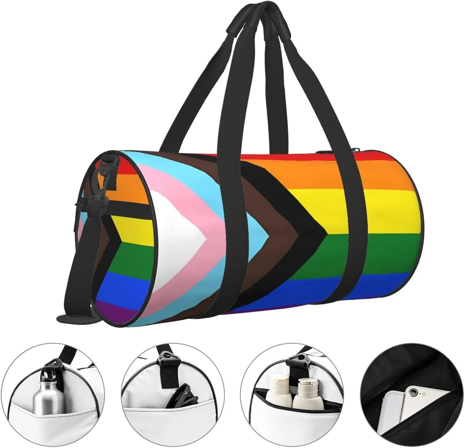 LGBT Pride Rainbow Gay Progress Pride Flag Round Travel Duffel Bag Large Capacity Gym Sports Bags for Hiking Vacation Trips